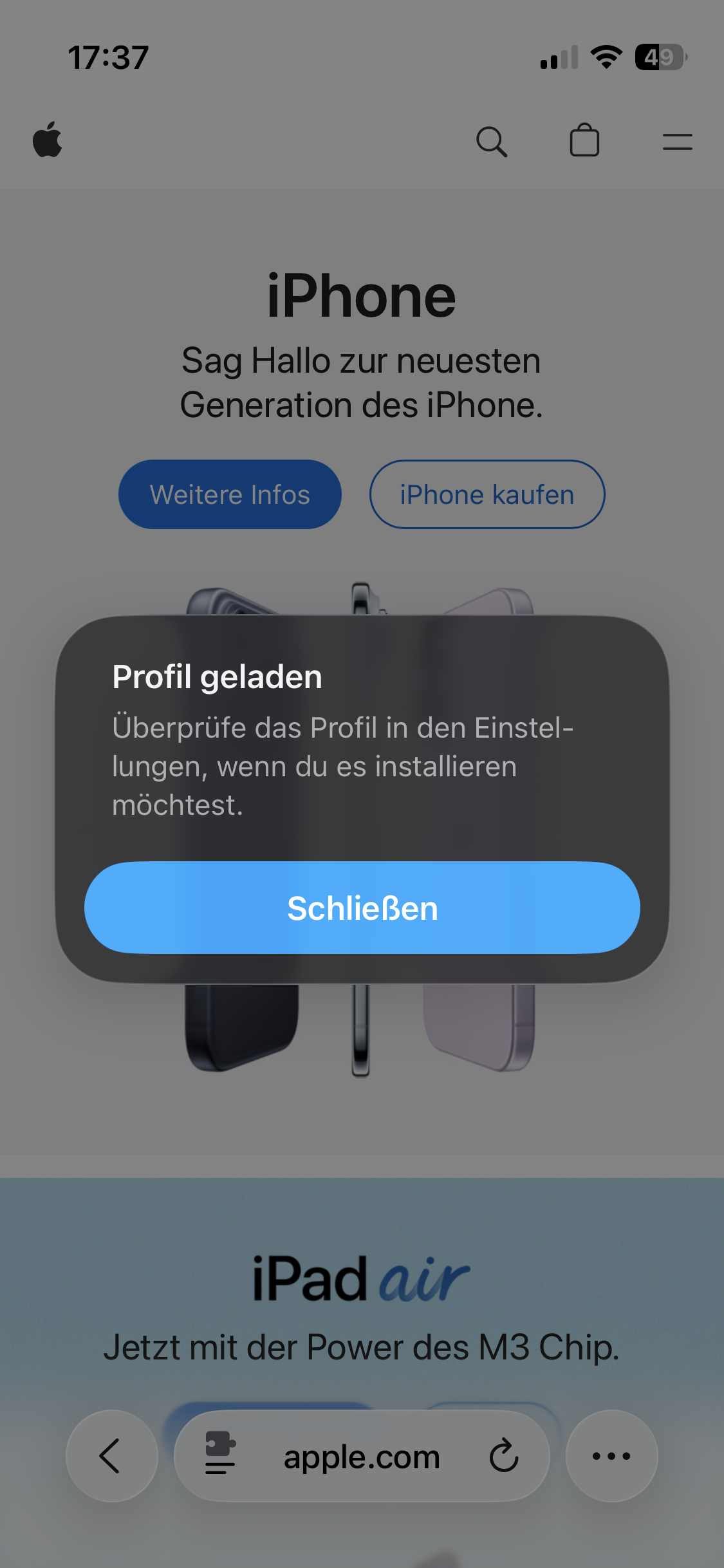 Meldung Profil geladen